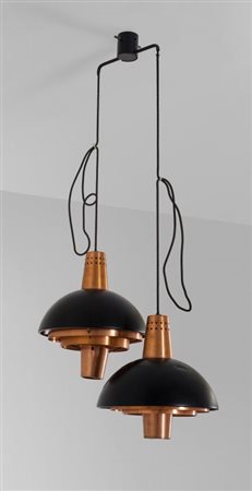 STILNOVOUna lampada a sospensione "1228" anni '60.Rame spazzolato, allumino...