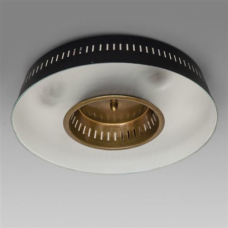 STILNOVO Una plafoniera "1157", anni '60. Alluminio laccato, ottone, vetro...