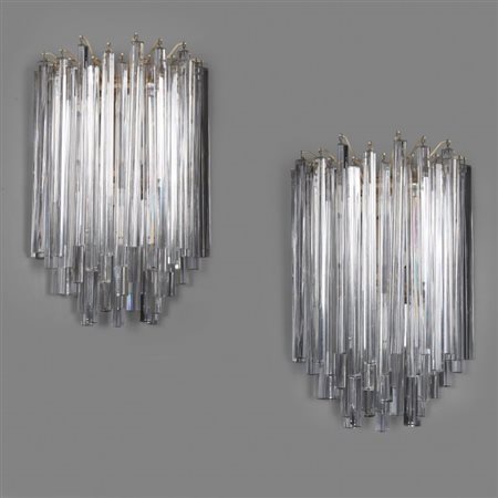 VENINI Due lampade a parete della serie "Trilobo", anni '70. Supporti di...