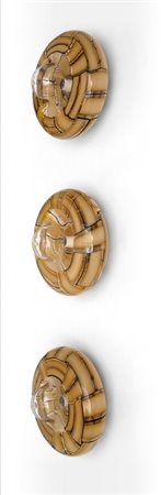 BAROVIER & TOSO Tre lampade da parete, fine aanni '50. Lamierino cromato,...