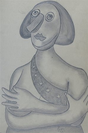 BAJ ENRICO (Milano 1924 - Varese 2003) "Figura di donna con fregi" 1979...