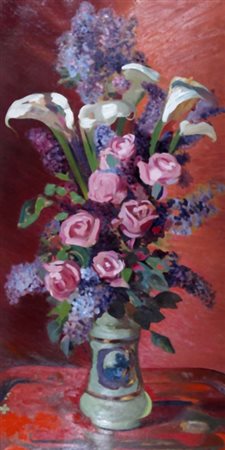 BORGESE LEONARDO (Milano 1904 - Milano 1986) "Vaso di fiori" Olio su tavola...