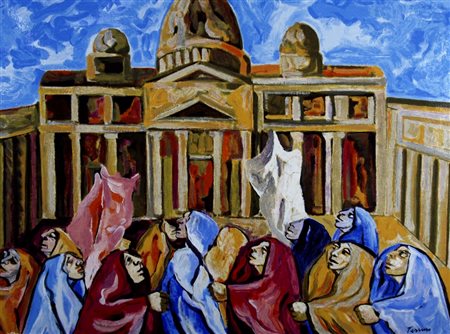 TERRUSO SAVERIO (Monreale 1939 - Milano 2003) "Oranti" Olio su tela Firmato...