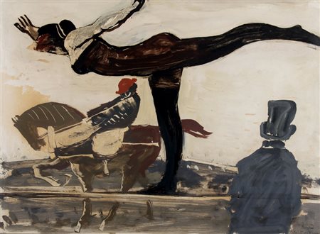 FIUME SALVATORE (Comiso 1915 - Canzo 1997) "Il circo" 1964 Olio su masonite...