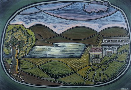 ORIANI PIPPO (Torino 1909 - Torino 1972) "Paesaggio" Tempera su faesite...