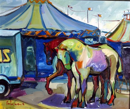 MALACARNE CLAUDIO (Mantova 1956) "Circus" Olio su tela Firmato in basso a...