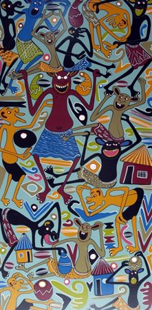 LILANGA GEORGE (Tanzania 1940 - Tanzania 2005) "Hawandio waliwetli" 1998 Olio...