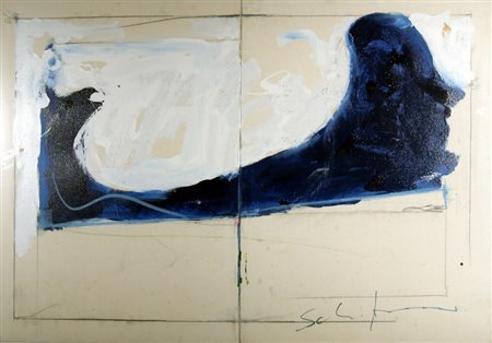 SCHIFANO MARIO (Homs 1934 - Roma 1998) "Onda" Smalti su tela (Dittico), firma...