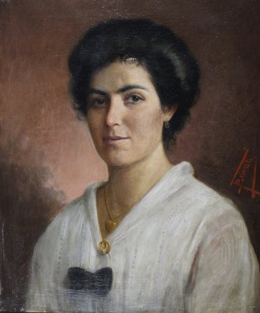 BRINATI FRANCESCO (Italia 1856) "Volto di donna" olio su tela Firmato in...