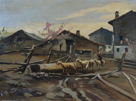 DE SIMONE MICHELE (BARLETTA 1893 - MILANO 1955) "Pecore" 1944 olio su tavola...