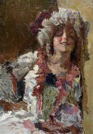 SCUOLA NAPOLETANA firmato Mancini "Figura femminile" Olio su tela Firmato a...