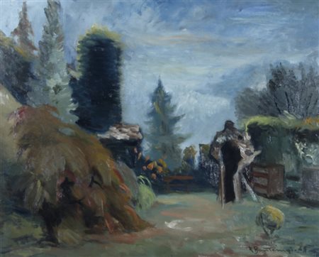 BONTEMPI RENATO (Italia 1896 - Italia 1992) "Giardino" 1949 Olio su tavola...