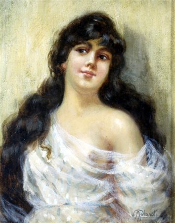 MOLAROLI ADOLFO "Figura femminile" Olio su tavola Firmato in basso a destra.