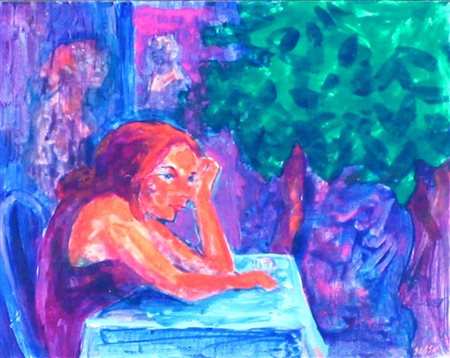 Aligi Sassu Milano 1912 Melanconia blu 1978 Acrilico su masonite 20x25...