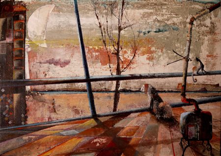 Gian Luigi Serravalli Ferrara 1949 Finale di stagione 2013 Olio e collage su...