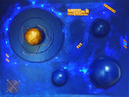 Bassott torino 1968 Deep Blue 2017 Mista su tela con oggetti e luci 60x80...