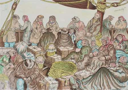 Pippo Madè Palermo 1936 I migranti Litografia originale su 200 esemplari...