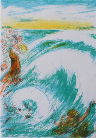 Aligi Sassu Milano 1912 Paesaggio del Mar Rosso Litografia originale - es....