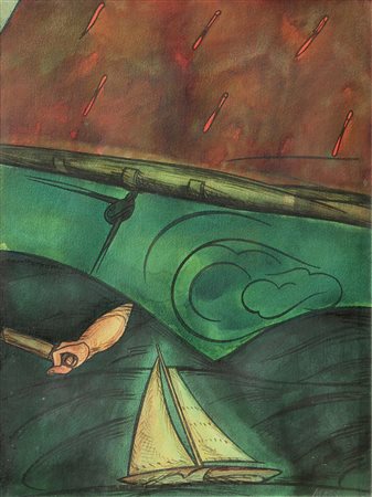 Valerio ADAMI (Bologna 1935 ) Senza titolo, acquarello su carta, cm. 76 x 57,...