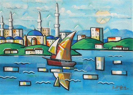 Ibrahim KODRA (Tirana 1918 Milano 2006) Istanbul, 1986, olio e tecnica mista...