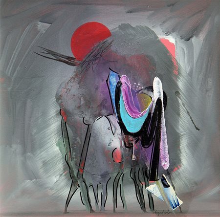 Sergio DANGELO (Milano 1932 ) Luna al tramonto, tecnica mista su tavola, cm....