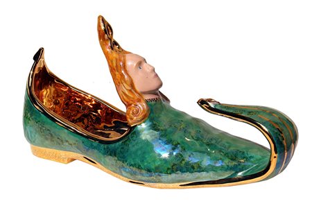 Luigi ONTANI (Vergato 1943 ) orientAle, ceramica policroma, cm. 15 x 30 x 8,...