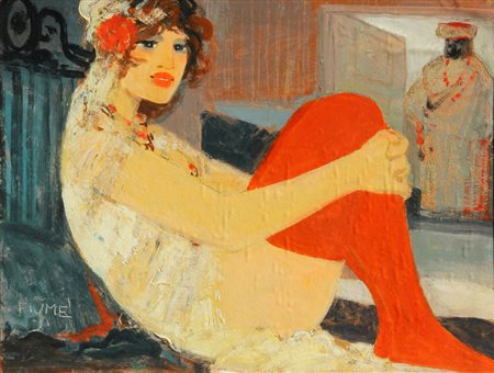 Salvatore FIUME (Comiso (Rg) 1915 Canzo (Co) 1997) Modella con calze rosse e...