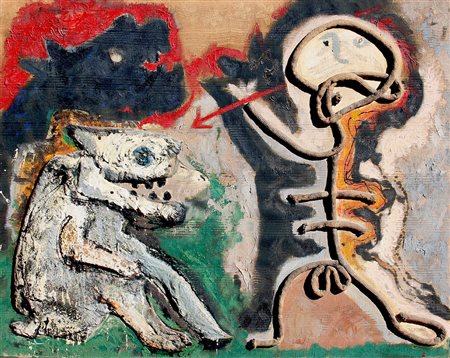 Enrico BAJ (Milano 1924 Vergiate 2003) Uomo contro due animali N.9, 1955,...