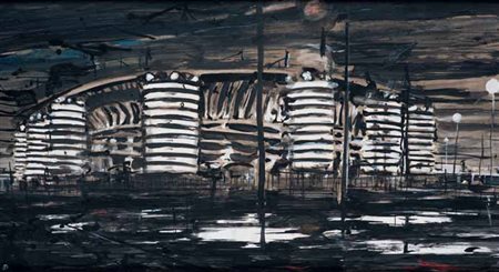 ALESSANDRO BUSCI Milano 1971 SAN SIRO, 2004 olio e smalto su carta intelata,...