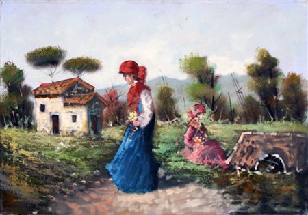 lotto unico di n. 2 opere: 130 a AUTORE SCONOSCIUTO olio su tela cm 50 x 70...