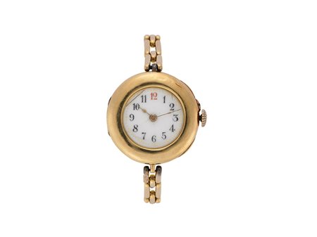 ANONIMO Orologio da tasca da donna, modificato a polso, in oro 18K, con...