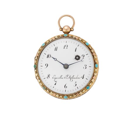 ESQUIVILLON & DE CHOUDENS Orologio da tasca da uomo in oro 18K con granati e...