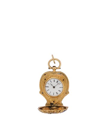 ANONIMO Orologio a forma di cesto in oro 18K e smalti Epoca prima metà sec....