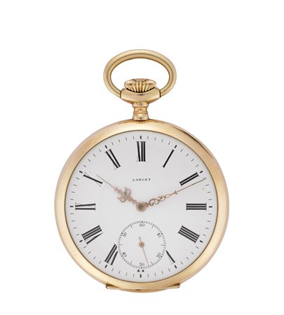 LANCET Orologio da uomo da tasca in oro 14K Epoca sec. XX Quadrante firmato...