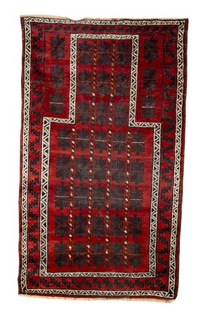 Tappeto da preghiera a fondo rosso con decori perimetrali a fondo bianco, cm...