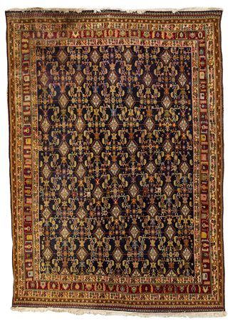 Tappeto a fondo blu decorato a motivi geometrici, cm 288x208