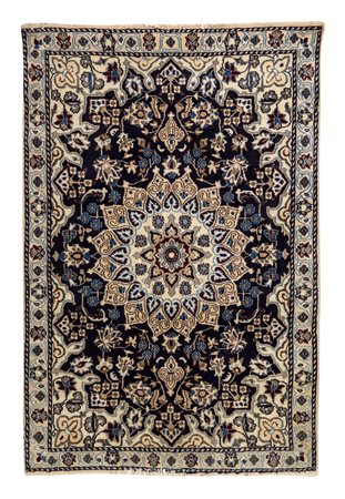 Tappeto fondo nero decorato a motivi vegetali nei toni del rosso, bianco e...