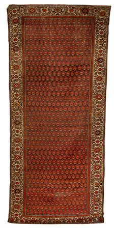 Guida a fondo nero, decorato a motivi vegetali nei toni del bianco e del...