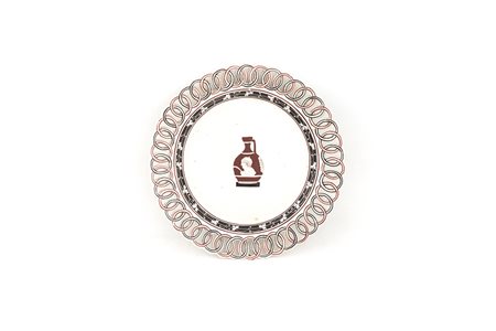 Piatto in maiolica manifattura Del Vecchio con bordo traforato "Scene...