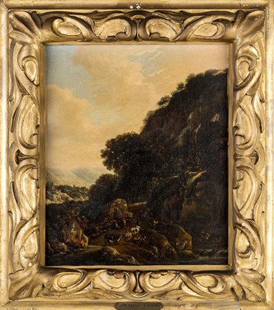 Armenti al pascolo e paesaggio sullo sfondo, olio su tavola, cm 36x29