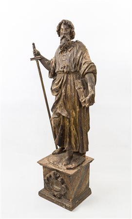Scultura in legno raffigurante San Paolo di Tarso, ritratto con il libro dei...