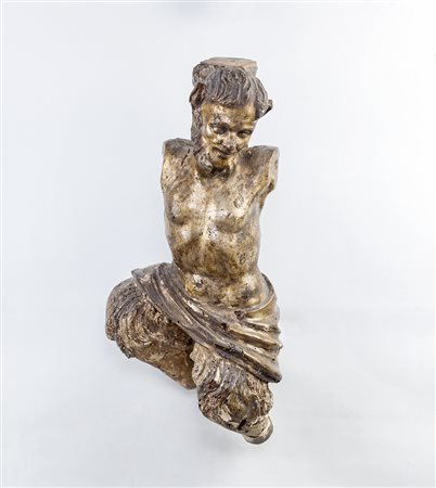 Lotto composto da quattro figure di telamone in legno dorato a mecca,...