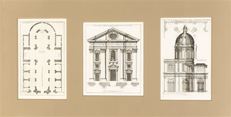 Tre acqueforti su carta bargellata, Chiese di San Carlo e Sant'Ambrogio al...