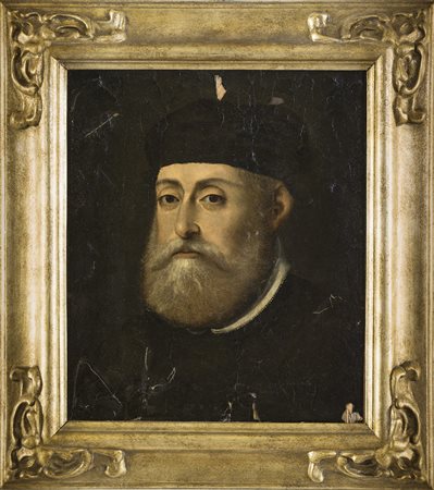 Ritratto di Gentiluomo con copricapo, olio su tavola, cm 48x40