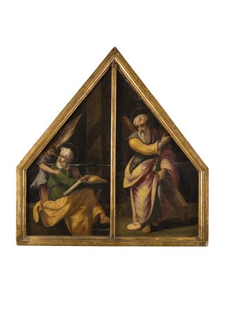 Cuspide di polittico bipartita, raffigurante nella parte di sinistra San...