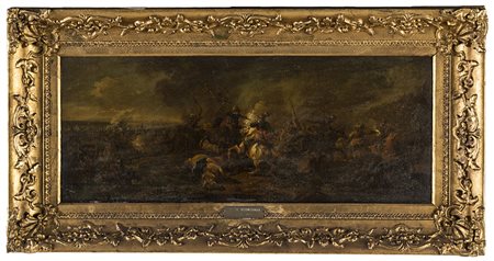 Scontro tra cavallerie, olio su tavola, cm 60x24