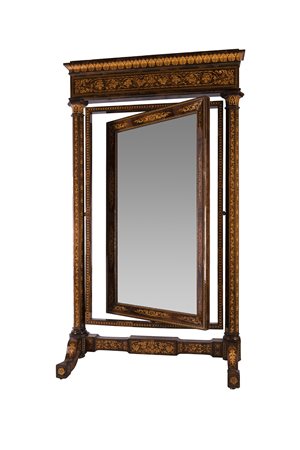 Psiche in palissandro d'epoca Carlo X, interamente intarsiata in legno di...