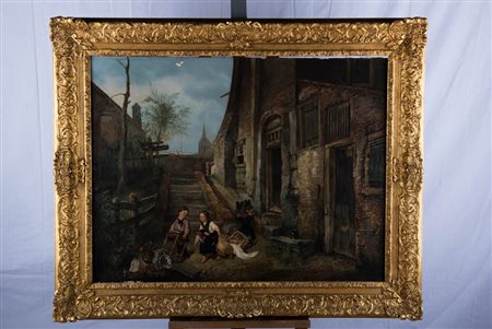 Il Trasloco olio su tela, firmato in basso a sinistra. Misure: cm 78x103