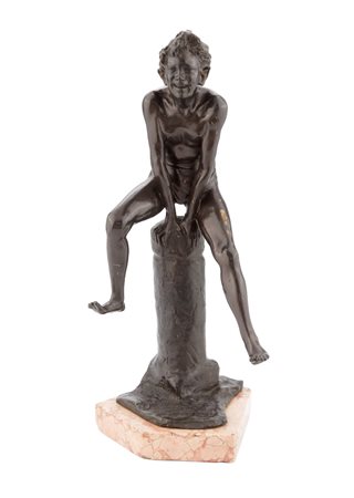 Scultura in bronzo brunito raffigurante il giuoco del salto della colonna, h....