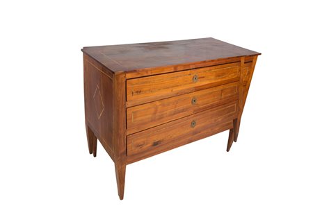 Cassettone a tre cassetti in legno di ciliegio con filettature in legno...
